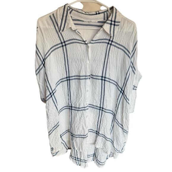 Jane + Delancey Women's 2X XXL Blue & White Window Pane Plaid Button Down Top - Picture 1 of 6